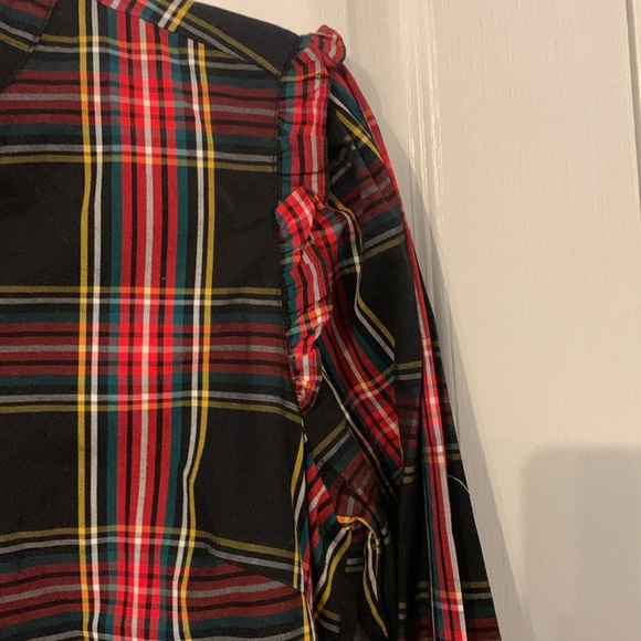 J Crew  Holiday dress size 4 tartan plaid Christmas button up ruffle long sleeve - Picture 13 of 14